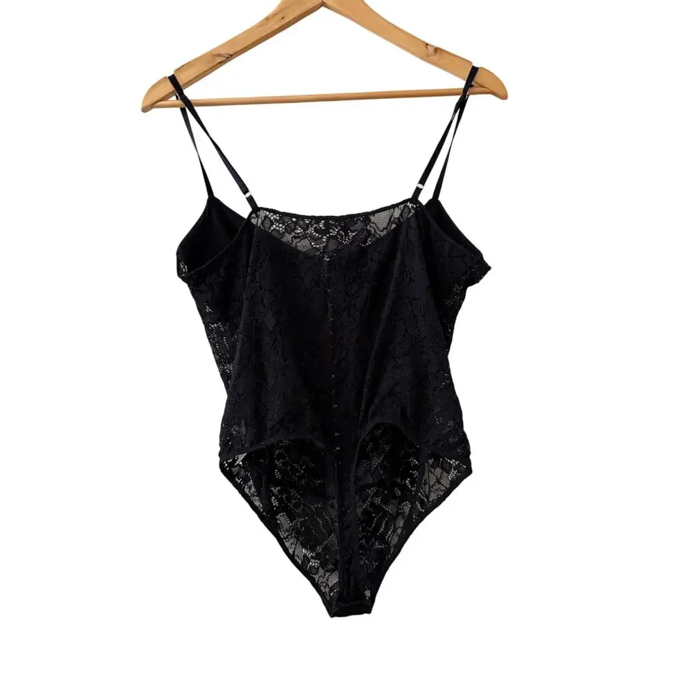 Free People Night Rhythm Lace Bodysuit Black XL